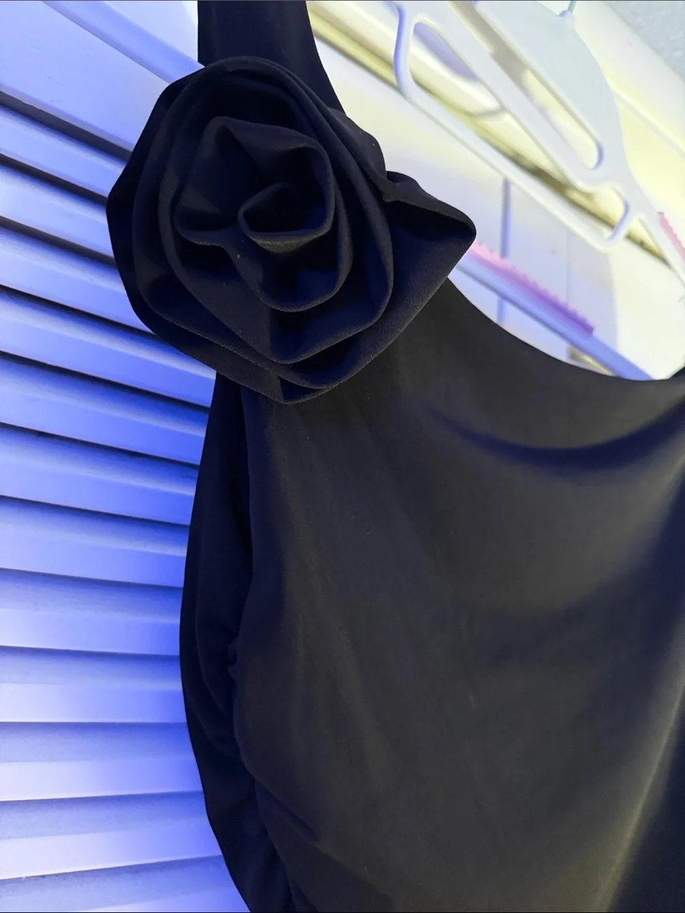 Moa Moa Black Asymmetrical One-Shoulder Draped Skirt with Rosette Strap